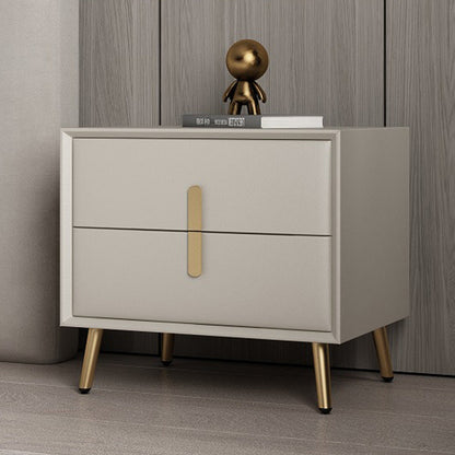 Modern Luxury Rectangular Solid Wood Microfiber Leather Hardware Nightstand 2-Drawer For Bedroom
