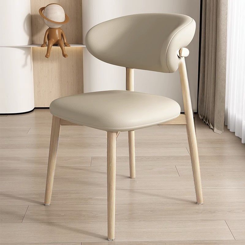Contemporary Nordic Square Nappa Leather Metal Frame Dining Chair Backrest Armless For Dining Room
