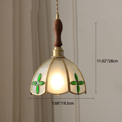 Contemporary Scandinavian Half-Round Globe Copper Glass Walnut 1-Light Pendant Light For Bedroom