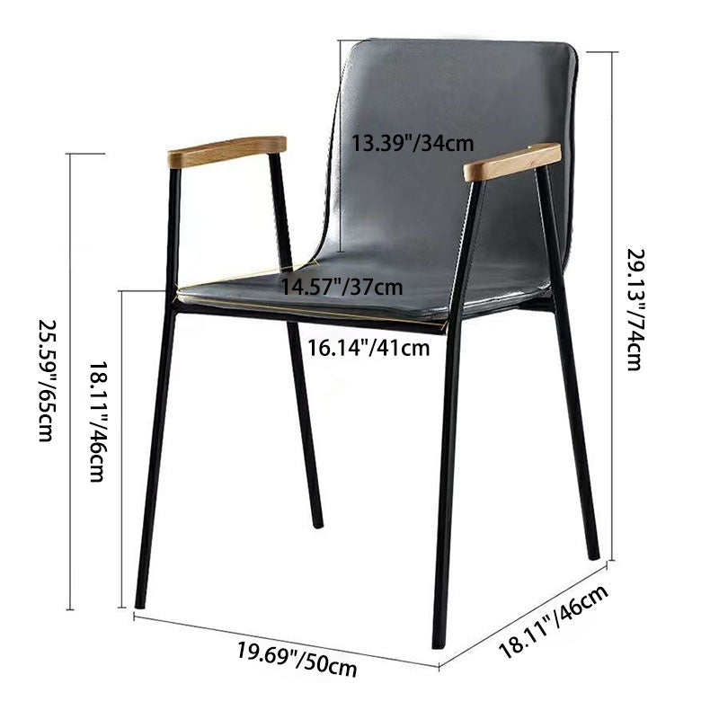 Contemporary Industrial Square Upholstered Faux Leather Wooden Dining Chair Backrest Armrest For Dining Room