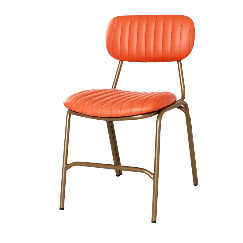 Contemporary Industrial PU Leather Iron Square Elliptical Stripe Dining Chair Backrest Footrest For Dining Room