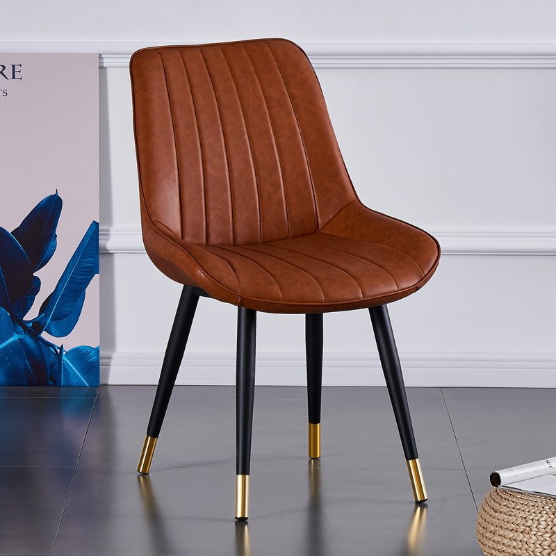 Modern Luxury Square Curved Faux Leather Metal Dining Chair Backrest Armless For Dining Room