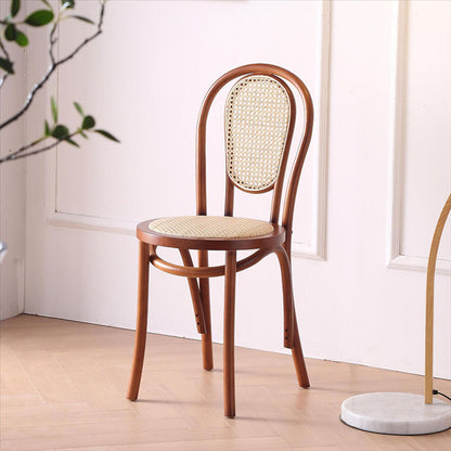 Traditional Vintage Round Rattan Woven Wooden Dining Chair Backrest For Dining Room