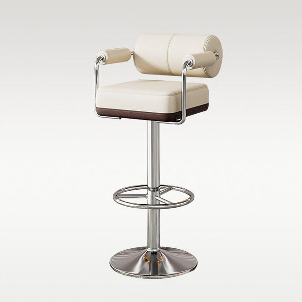 Modern Luxury Square Cylindrical Artificial Leather Metal Bar Stool Backrest Armrest For Dining Room