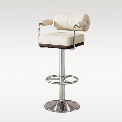 Modern Luxury Square Cylindrical Artificial Leather Metal Bar Stool Backrest Armrest For Dining Room