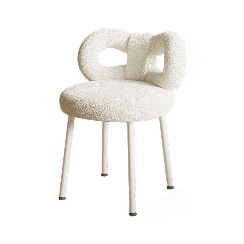 Modern Art Deco Butterfly Knot Round Lambswool Faux Leather Metal Vanity Stool Backrest Armless For Bedroom