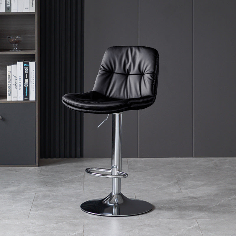 Contemporary Nordic Round Base Rectangle Cushion Nappa Leather Foam Metal Frame Bar Stool Backrest For Dining Room