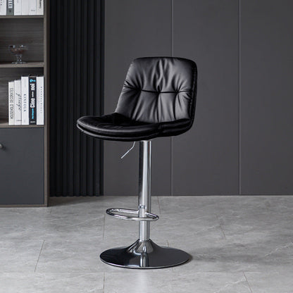 Contemporary Nordic Round Base Rectangle Cushion Nappa Leather Foam Metal Frame Bar Stool Backrest For Dining Room