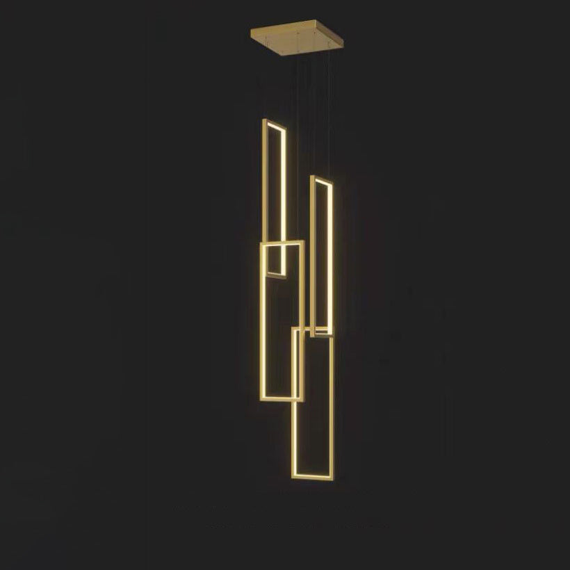 ثريا LED بتصميم عصري بسيط مصنوعة من الحديد والألومنيوم والسيليكا على شكل مربع مستطيل للسقف للسلالم