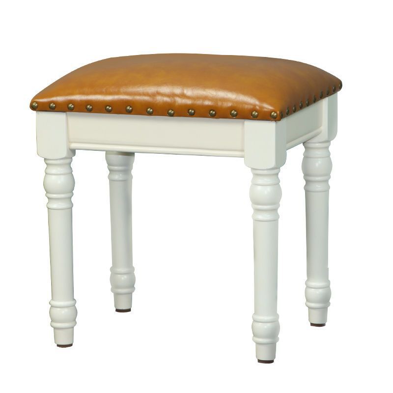 Contemporary Scandinavian Square Linen Faux Leather Solid Wood Vanity Stool Backless Armless For Bedroom
