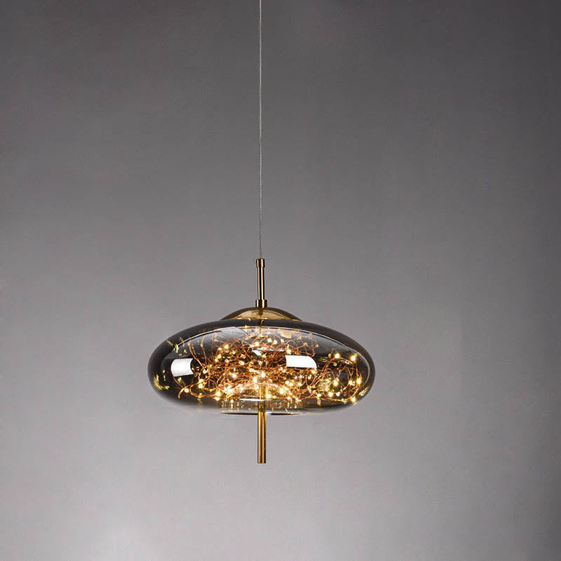 Contemporary Scandinavian Cylinder Oval Glass 1-Light Pendant Light For Bedroom