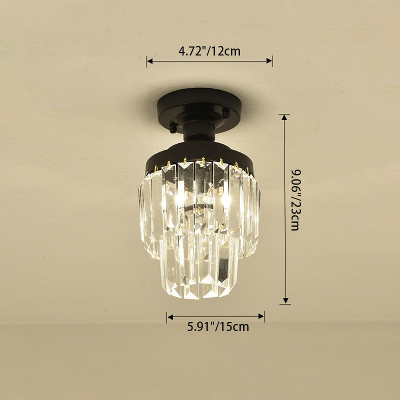 Modern Luxury Cylinder Iron Crystal 1-Light Semi-Flush Mount Ceiling Light For Hallway