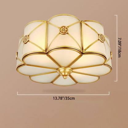 Traditional European Flower Petal Copper Glass 3/4/6 Light Flush Mount Ceiling Light For Living Room