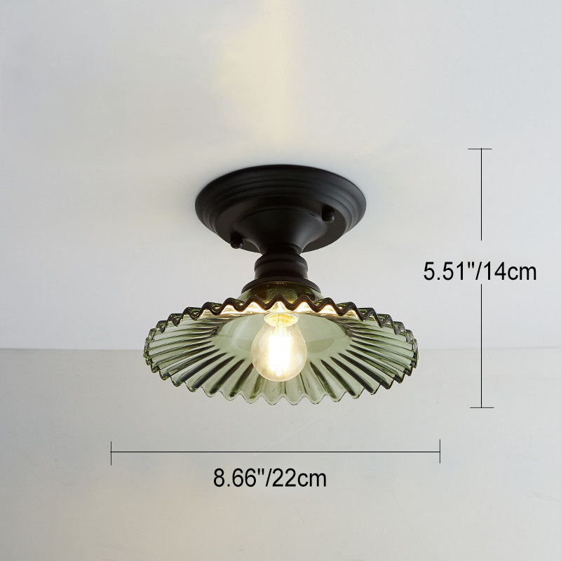 Nordic Vintage Glass Floral Round Geometry 1-Light Semi-Flush Mount Ceiling Light