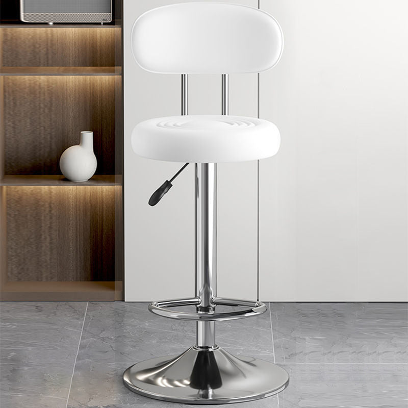 Contemporary Luxury Round Faux Leather Upholstered Swivel Bar Stool Height Adjustable Footrest For Dining Room