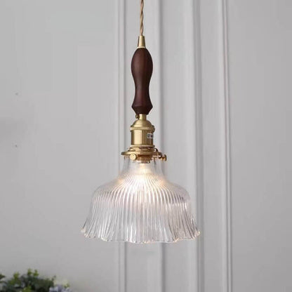 Nordic Modern Minimalist Flower Copper Walnut Glass 1-Light Pendant Light