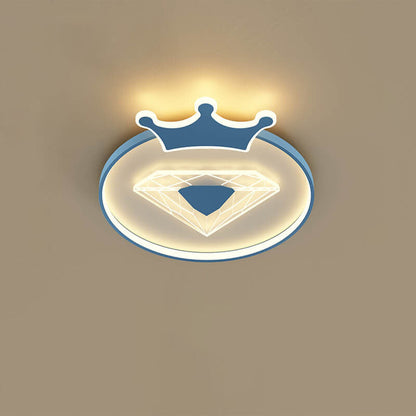 Creative Simplicity Round Crown Diamond Acrylic Shade LED Kids Flush Mount Ceiling Light