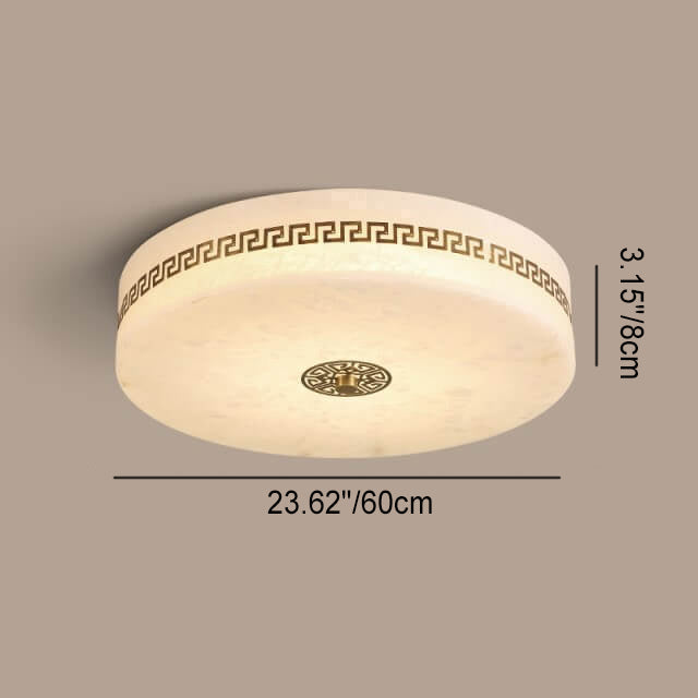 Modern Chinese Marble Round Copper Texture LED Flush Mount Ceiling Light