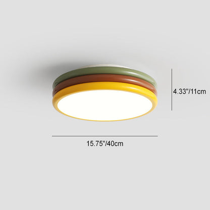 現代的でクリエイティブな鉄製アクリル製ラウンドハンバーガーLEDフラッシュマウントシーリングライト寝室用