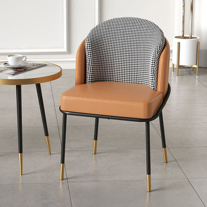 Modern Luxury Square Upholstered Curved Backrest Genuine Leather Fabric Iron Dining Chair For Dining Room