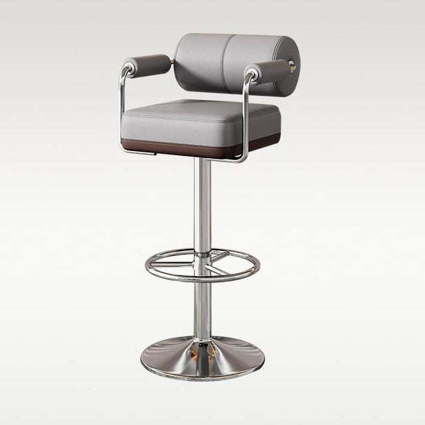 Modern Luxury Square Cylindrical Artificial Leather Metal Bar Stool Backrest Armrest For Dining Room