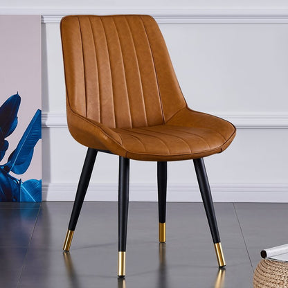 Modern Luxury Square Curved Faux Leather Metal Dining Chair Backrest Armless For Dining Room