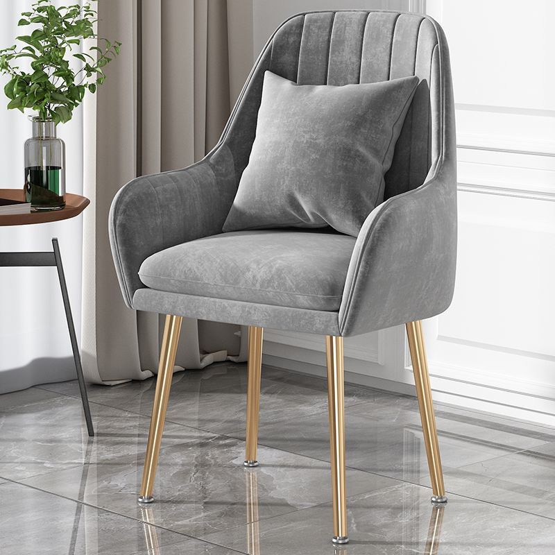 Contemporary Scandinavian Velvet PU Leather Sponge Emulsion Metal Square Vanity Stool Backrest Armrest For Bedroom