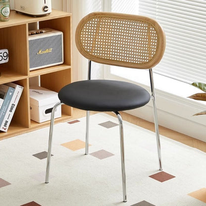 Contemporary Vintage Round Rectangular Solid Wood Metal Genuine Leather Dining Chair Backrest For Dining Room