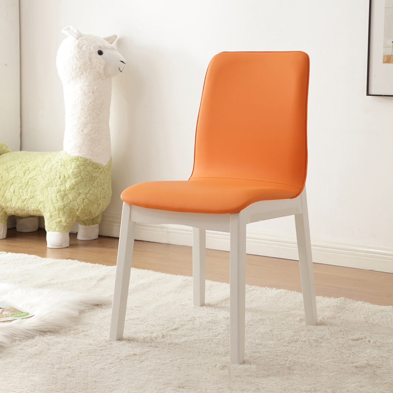 Contemporary Nordic Square Faux Leather Wood Frame Dining Chair Backrest For Dining Room