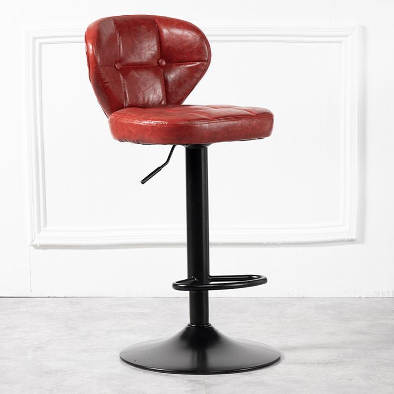 Modern Minimalist Square Oiled Wax Leather Metal Bar Stool Backrest Armless For Dining Room