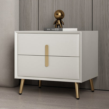 Modern Luxury Rectangular Solid Wood Microfiber Leather Hardware Nightstand 2-Drawer For Bedroom