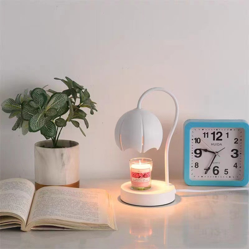 Contemporary Nordic Iron Glass Wood Flower 1-Light Melting Wax Table Lamp For Bedside
