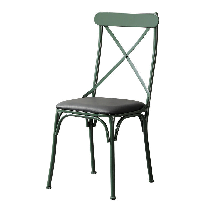 Contemporary Industrial PU Leather Wood Iron Square X Shape Back Dining Chair & Table Set For Dining Room