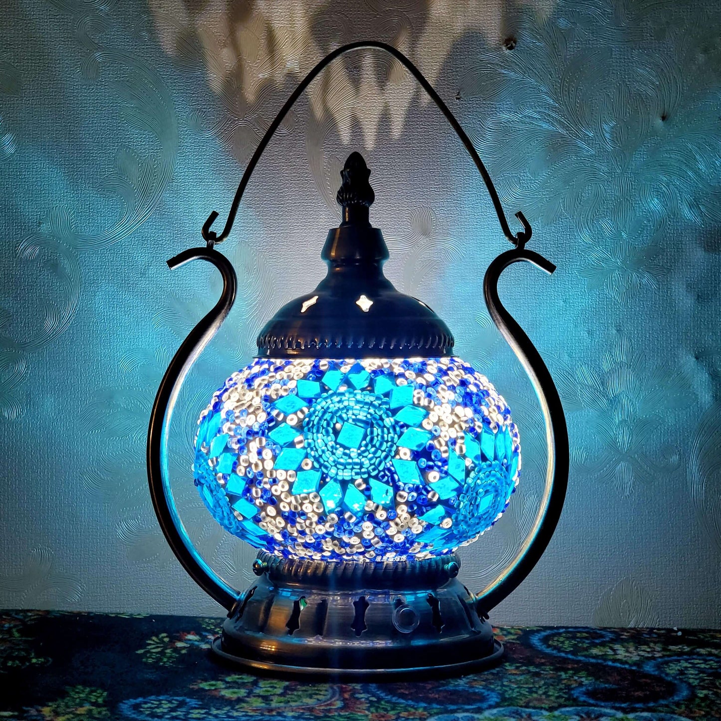 Moroccan Stained Glass Round Pot USB Rechargeable LED Portable Table Lamp