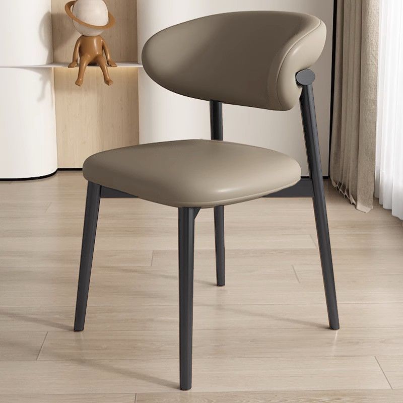 Contemporary Nordic Square Nappa Leather Metal Frame Dining Chair Backrest Armless For Dining Room