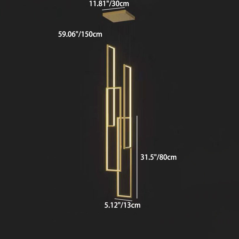 ثريا LED بتصميم عصري بسيط مصنوعة من الحديد والألومنيوم والسيليكا على شكل مربع مستطيل للسقف للسلالم