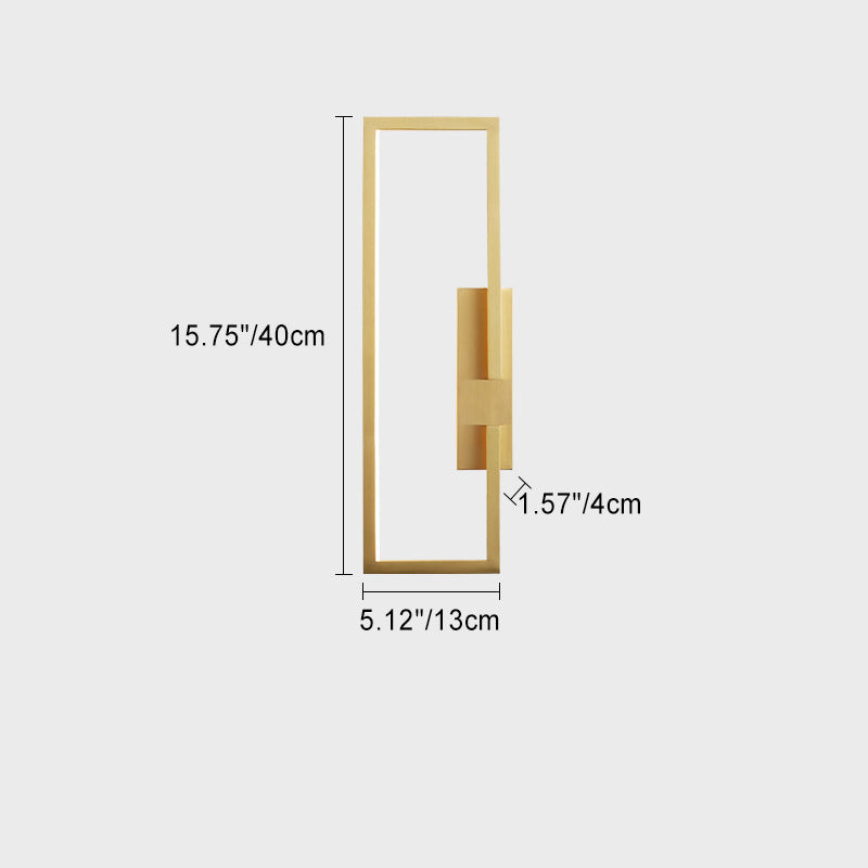 Modern Mid-century All Copper Rectangular Geometric LED Wall Sconce Lamp For Bedside