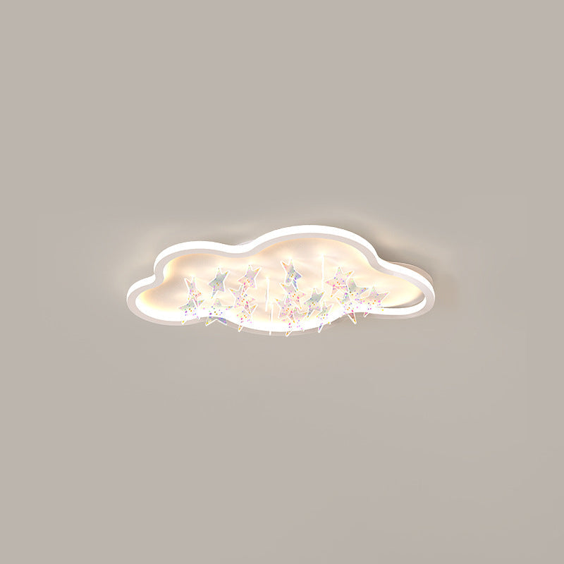 Contemporary Creative Iron Acrylic Round Cloud Star Piece LED Flush Mount Ceiling Light For Living Room