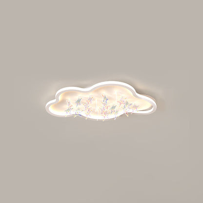 Contemporary Creative Iron Acrylic Round Cloud Star Piece LED Flush Mount Ceiling Light For Living Room