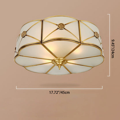 Traditional European Flower Petal Copper Glass 3/4/6 Light Flush Mount Ceiling Light For Living Room