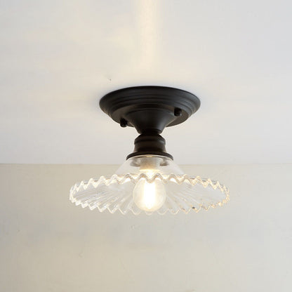 Nordic Vintage Glass Floral Round Geometry 1-Light Semi-Flush Mount Ceiling Light