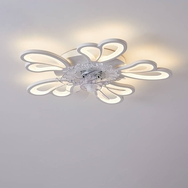 مروحة سقف LED مثبتة على شكل قلب مصنوعة من الحديد والأكريليك والبلاستيك بتصميم إسكندنافي حديث وبسيط 