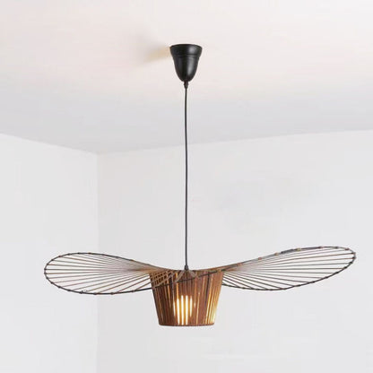 Modern Minimalist Straw Hat Iron Fabric 1-Light Pendant Light For Bedroom