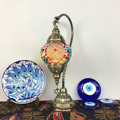 Moroccan Vintage Handmade Stained Glass Jar Swan 1-Light Table Lamp