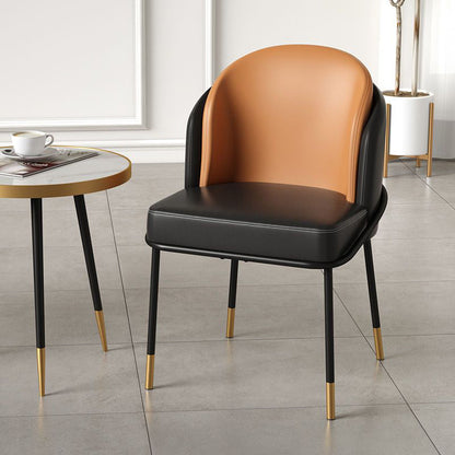 Modern Luxury Square Upholstered Curved Backrest Genuine Leather Fabric Iron Dining Chair For Dining Room