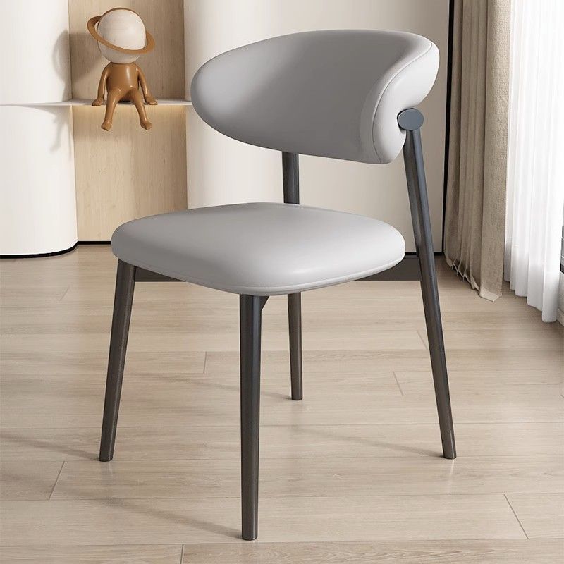 Contemporary Nordic Square Nappa Leather Metal Frame Dining Chair Backrest Armless For Dining Room