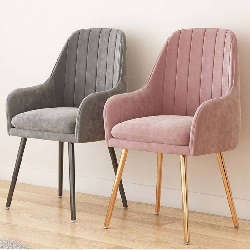 Contemporary Scandinavian Velvet PU Leather Sponge Emulsion Metal Square Vanity Stool Backrest Armrest For Bedroom