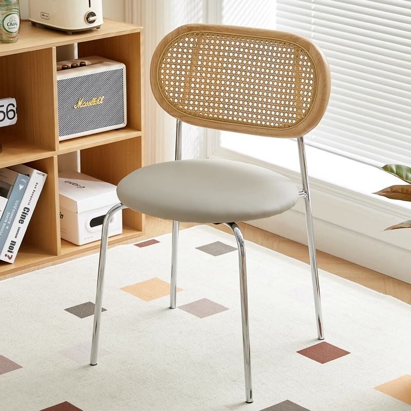 Contemporary Vintage Round Rectangular Solid Wood Metal Genuine Leather Dining Chair Backrest For Dining Room