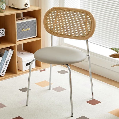 Contemporary Vintage Round Rectangular Solid Wood Metal Genuine Leather Dining Chair Backrest For Dining Room