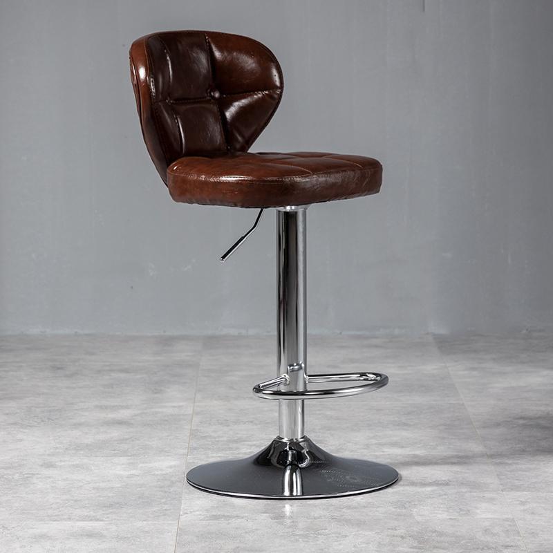 Modern Minimalist Square Oiled Wax Leather Metal Bar Stool Backrest Armless For Dining Room